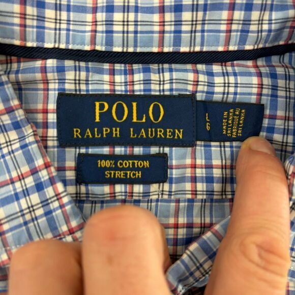 Polo Ralph Lauren Classic Fit Lightweight Cotton Plaid Shirt Blue L - Picture 2 of 10